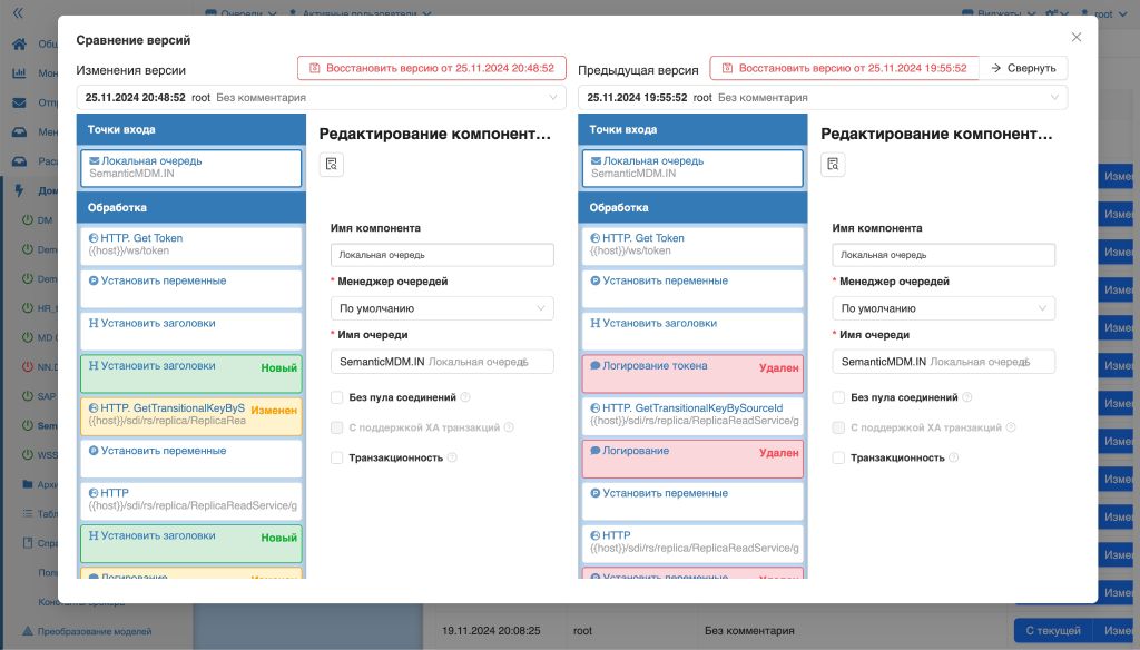 сравнение версий потоков